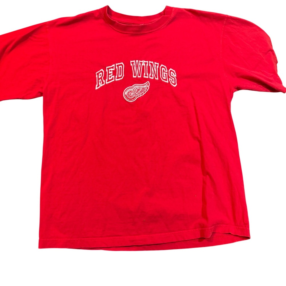 Detroit Red Wings Mens T-Shirt Red Embroidered Tee NHL Hockey Vintage
